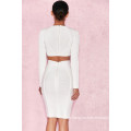 Women′s Long-Sleeve Sexy White Fashionable Round Collar Skirt